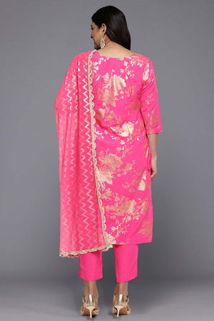 Pink Printeded Crepe Kurti Pant Set (ACZ6369)