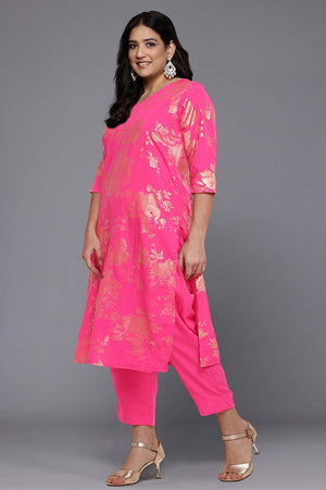 Pink Printeded Crepe Kurti Pant Set (ACZ6369)