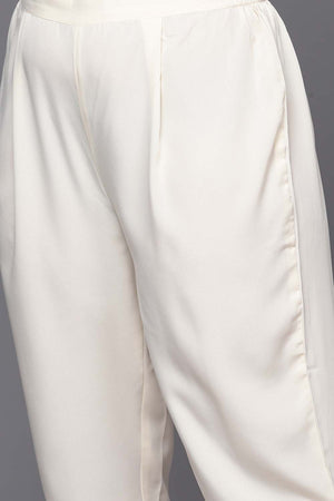 White Solid Crepe Kurti Pant Set (ACZ6370)