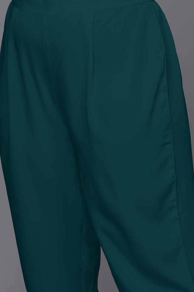 Green Solid Crepe Kurti Pant Set (ACZ6371)