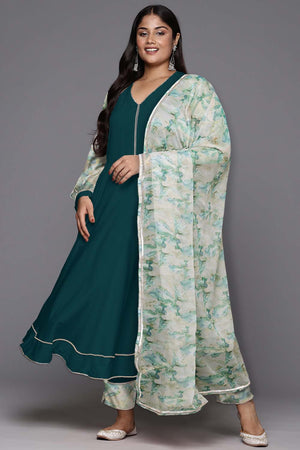 Green Solid Crepe Kurti Pant Set (ACZ6371)