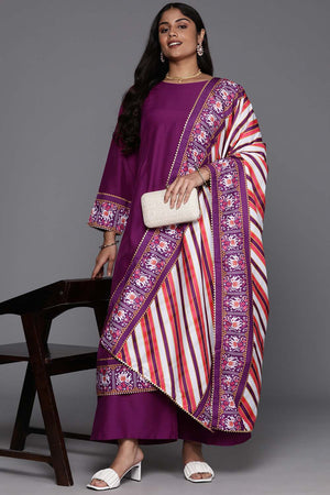 Violet Solid Art Silk Kurti Palazzo Set (ACZ6372)