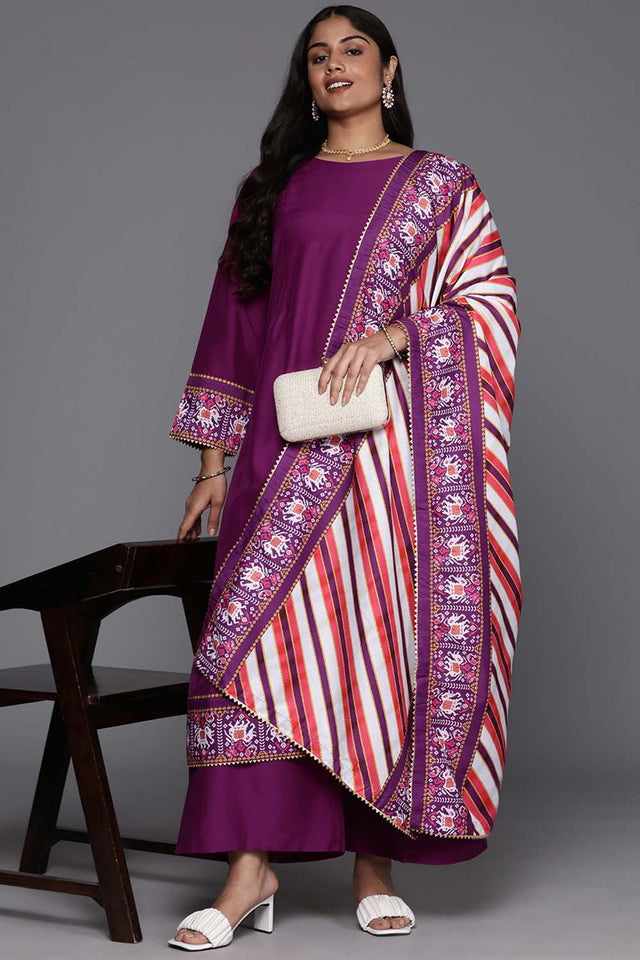 Violet Solid Art Silk Kurti Palazzo Set (ACZ6372)