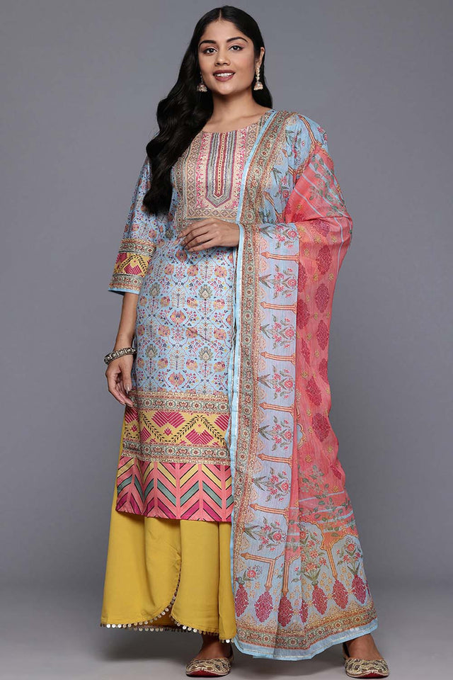 Multi-Color Printeded Crepe Kurti Palazzo Set (ACZ6375)
