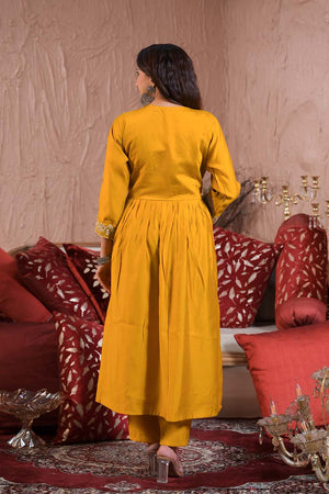 Yellow Embroidered Chanderi Anarkali Suit Set (ACZ6387)