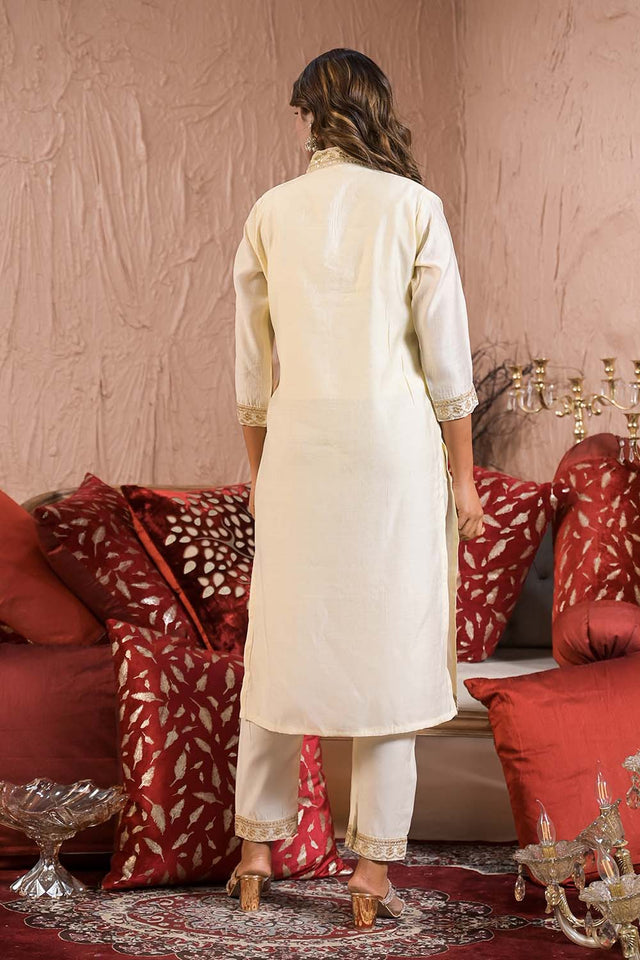White Solid Rayon Kurti Pant Set