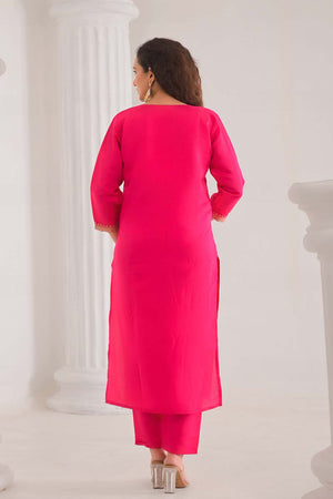 Pink Embroidered Chanderi Kurti Pant Set