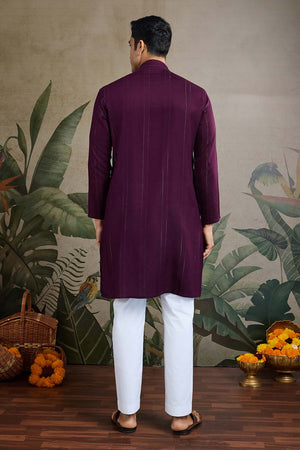 Purple Solid Viscose Men's Kurta with Dupatta (ACZ6396)