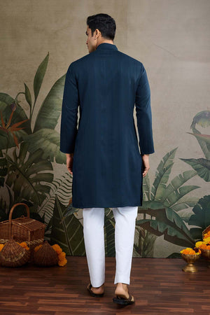 Turquoise Solid Viscose Men's Kurta with Dupatta (ACZ6397)
