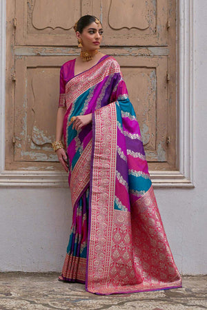 Pink Woven Silk Saree
