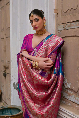 Pink Woven Silk Saree