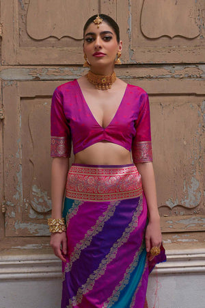 Pink Woven Silk Saree