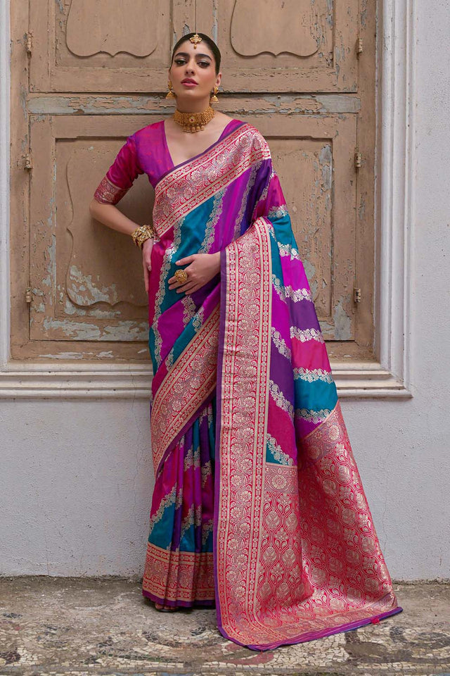 Pink Woven Silk Saree