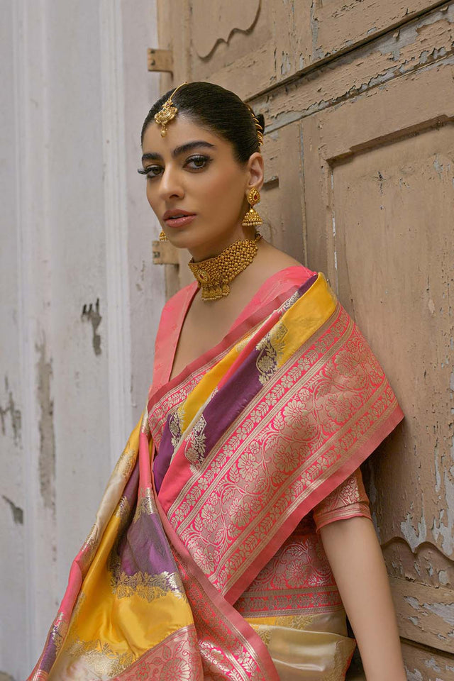 Yellow Woven Silk Saree