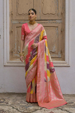 Yellow Woven Silk Saree