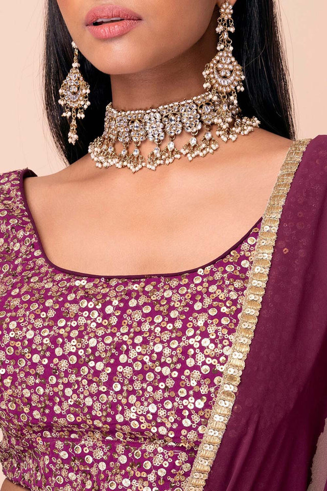 Wine Sequin Georgette Lehenga