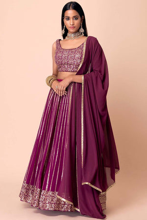 Wine Sequin Georgette Lehenga