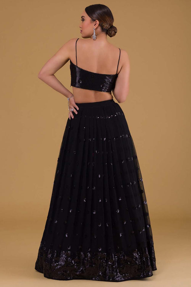 Black Sequin Georgette Lehenga