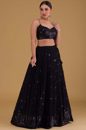 Black Sequin Georgette Lehenga
