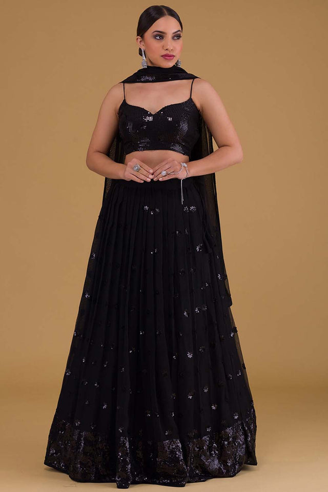 Black Sequin Georgette Lehenga
