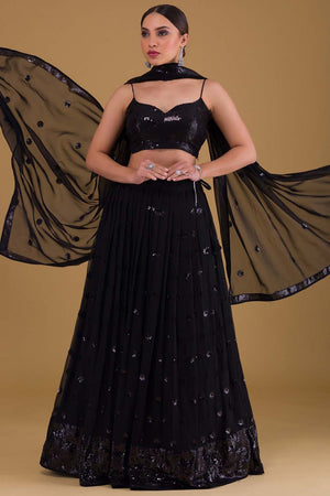 Black Sequin Georgette Lehenga