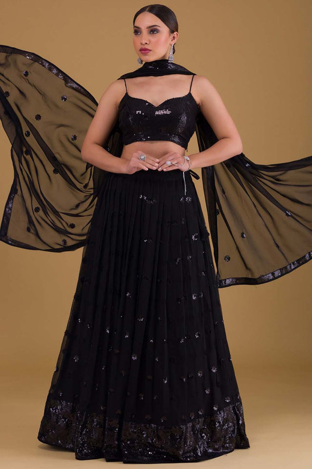 Black Sequin Georgette Lehenga