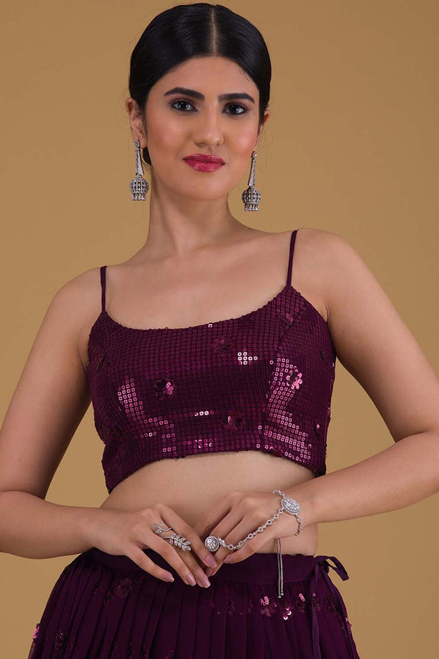 Violet Sequin Georgette Lehenga