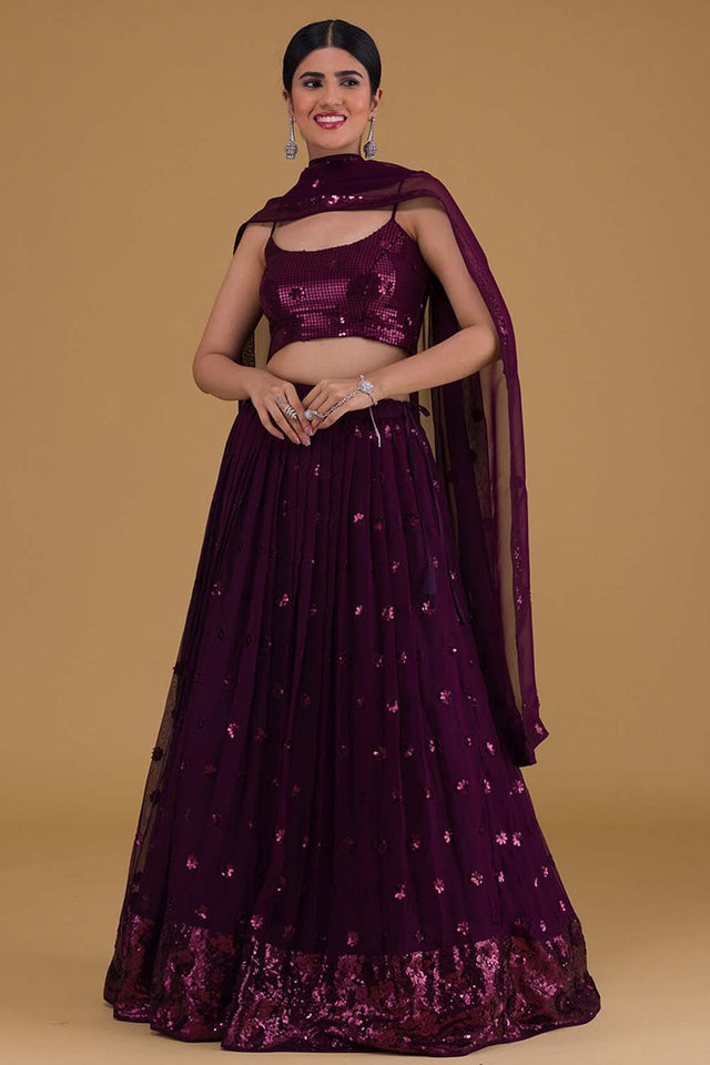 Violet Sequin Georgette Lehenga