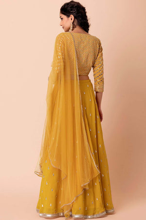 Yellow Sequin Georgette Lehenga