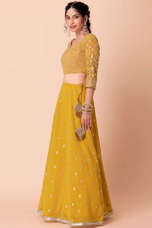 Yellow Sequin Georgette Lehenga