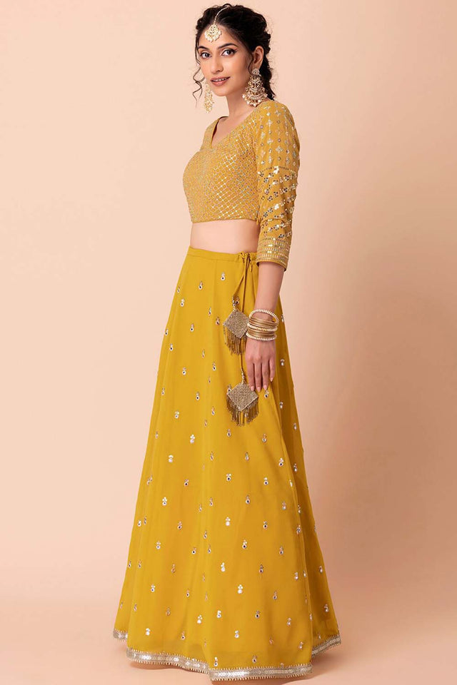 Yellow Sequin Georgette Lehenga