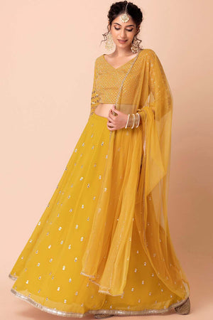 Yellow Sequin Georgette Lehenga