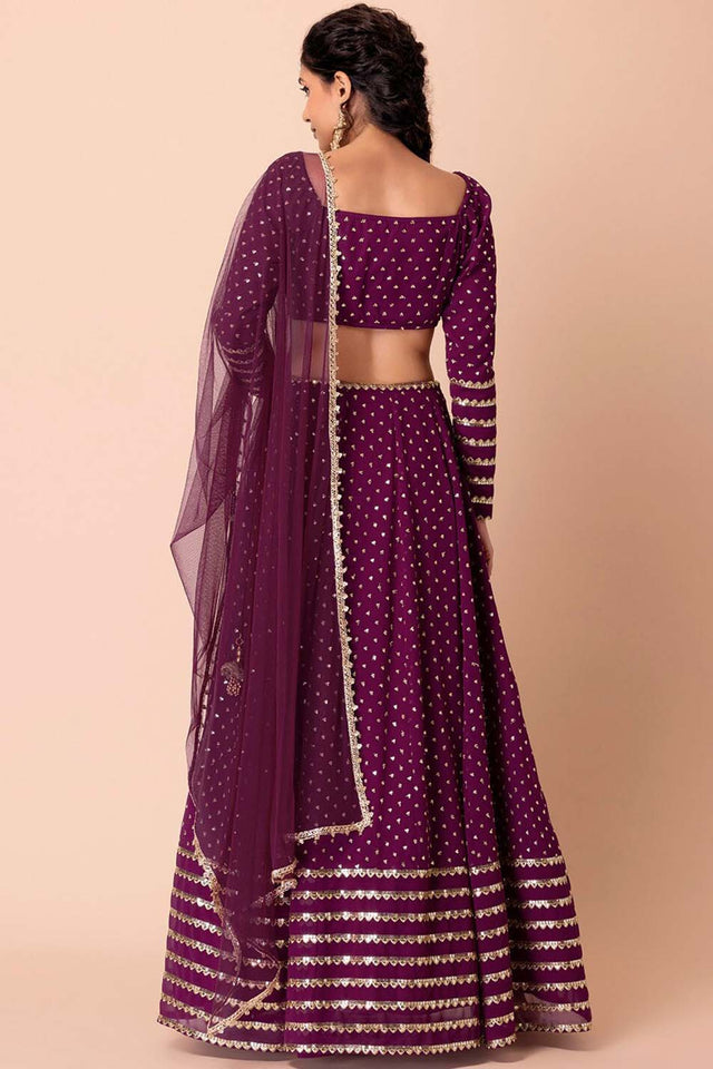 Wine Sequin with Lace work Georgette Lehenga