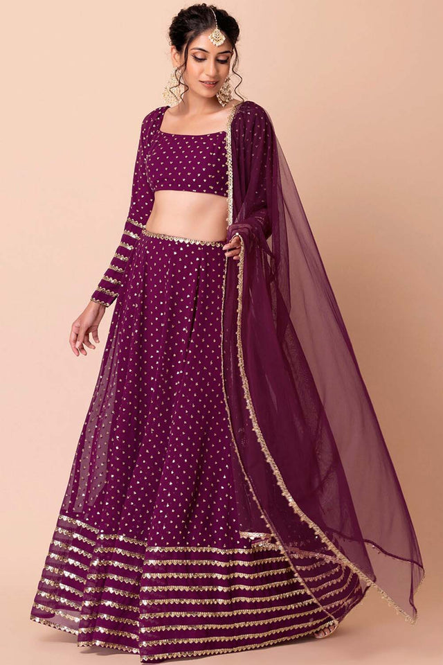 Wine Sequin with Lace work Georgette Lehenga