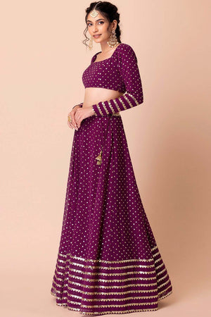 Wine Sequin with Lace work Georgette Lehenga