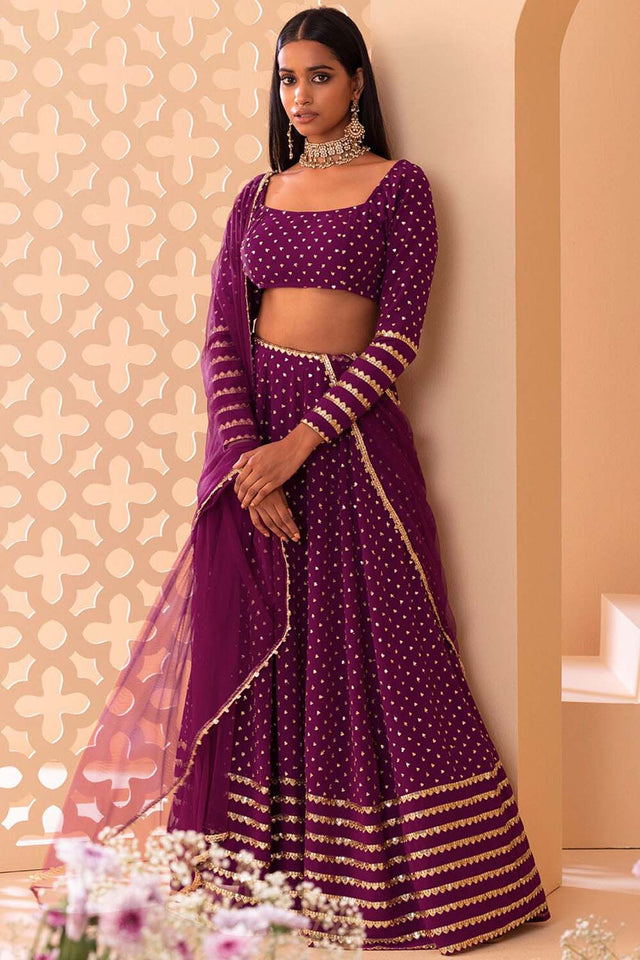 Wine Sequin with Lace work Georgette Lehenga