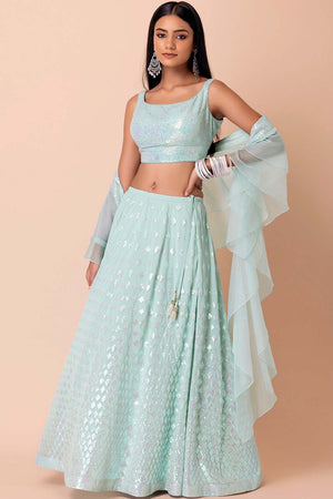 Blue Emblished with Sequin Georgette Lehenga