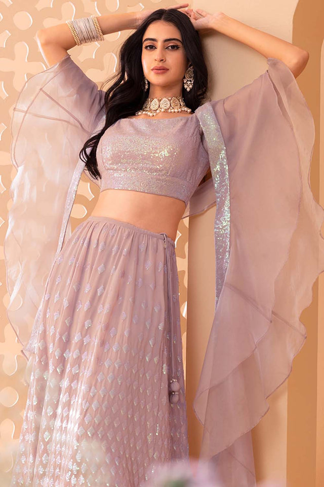 Pink Emblished with Sequin Georgette Lehenga