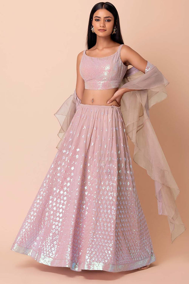 Pink Emblished with Sequin Georgette Lehenga
