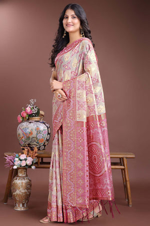 Purple Jacquard Woven Linen Cotton Saree