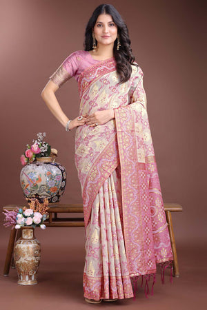 Purple Jacquard Woven Linen Cotton Saree