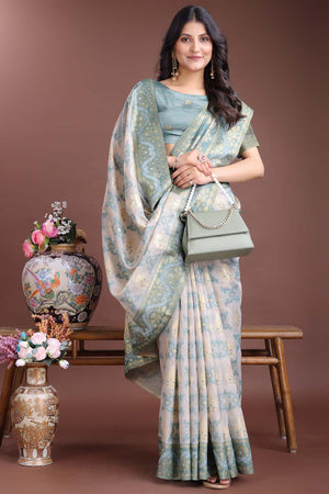 Green Jacquard Woven Linen Cotton Saree