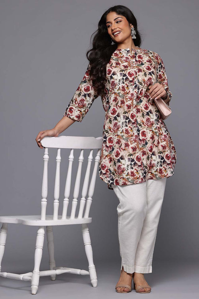 Multi Floral Printed Cotton Short Kurti (ACZ6585)
