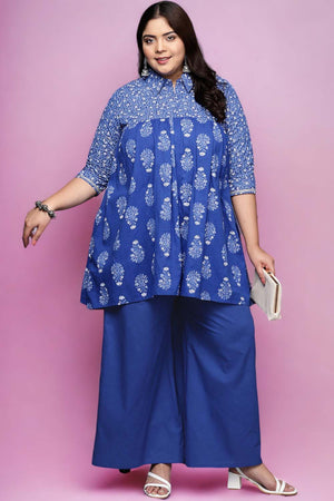 Blue Printed Cotton Short Kurti (ACZ6586)