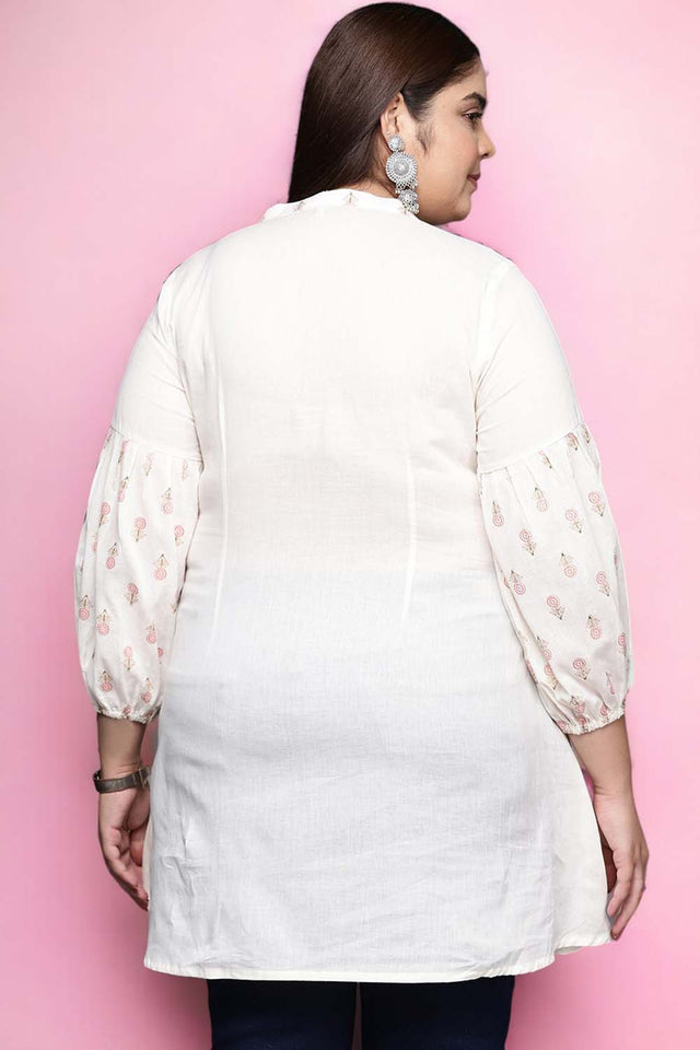 White Solid Cotton Short Kurti (ACZ6587)