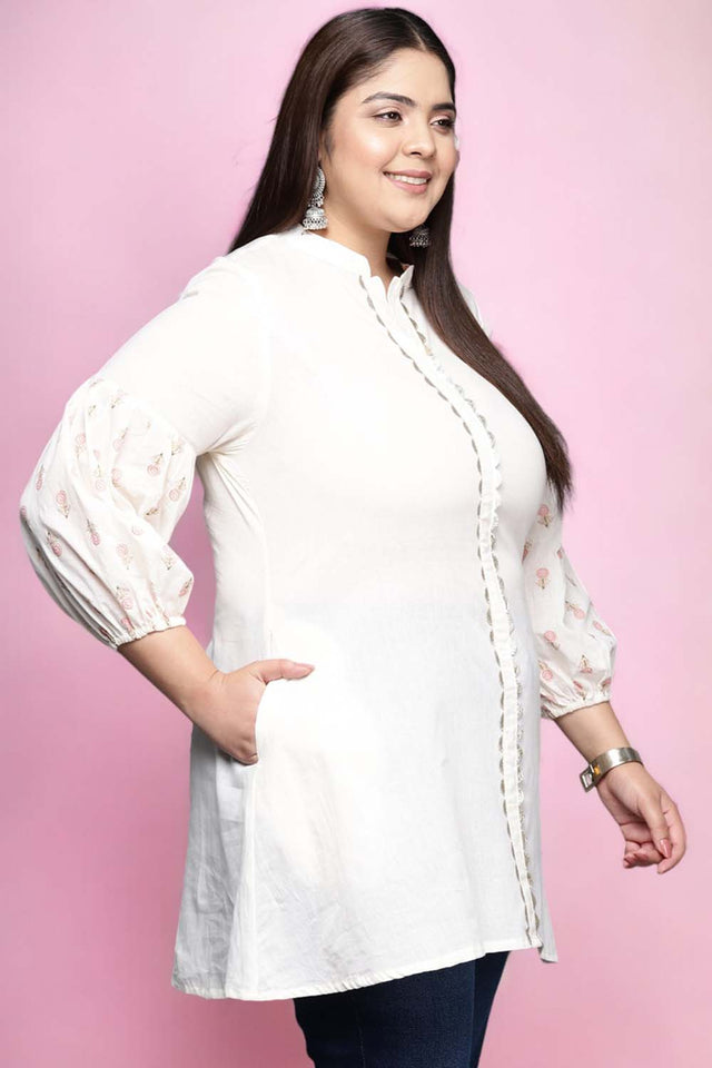 White Solid Cotton Short Kurti (ACZ6587)