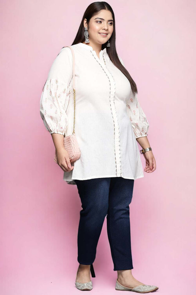 White Solid Cotton Short Kurti (ACZ6587)