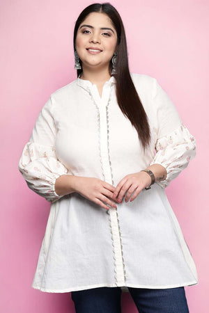 White Solid Cotton Short Kurti (ACZ6587)