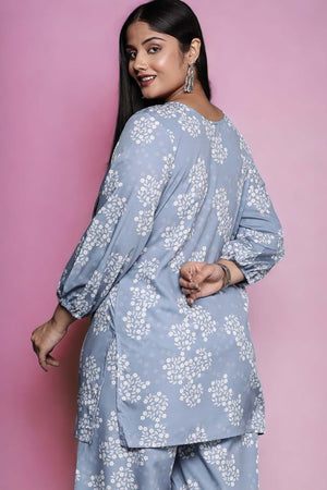 Grey Floral Printed Crepe Short Kurti (ACZ6589)