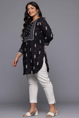 Black Printed Cotton Short Kurti (ACZ6590)